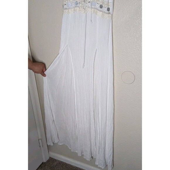 ASOS White Boho Maxi Dress 4 Cowrie Shell Lace Up Beach Cover Up Viscose - Picture 5 of 12